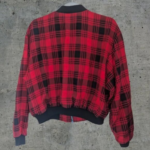 Vintage 90s Le Chateau Red and Black Plaid Bomber Jacket - Made in Canada - Picture 2 of 9